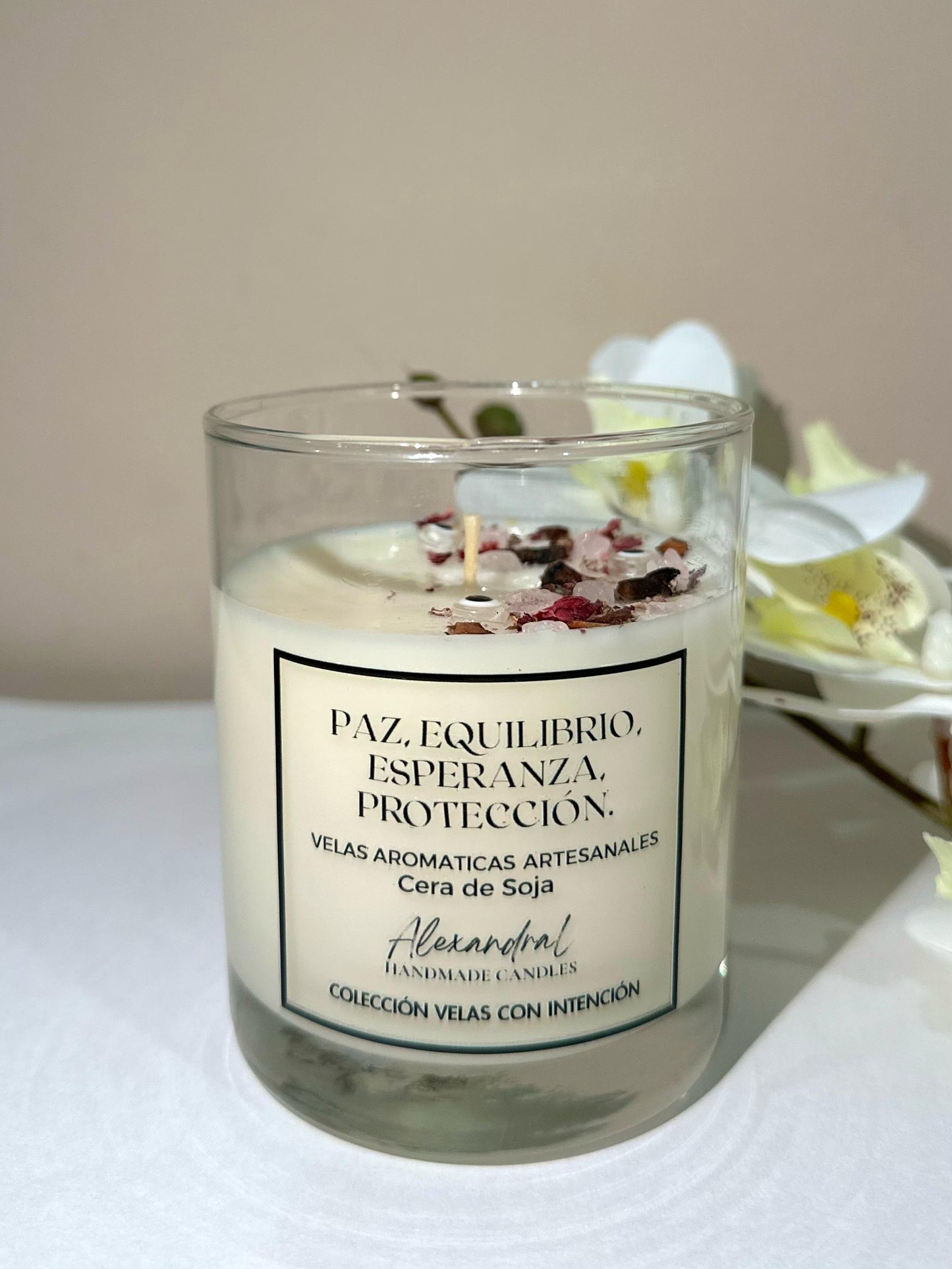Vela de intención, paz, equilibrio, esperanza, protección.